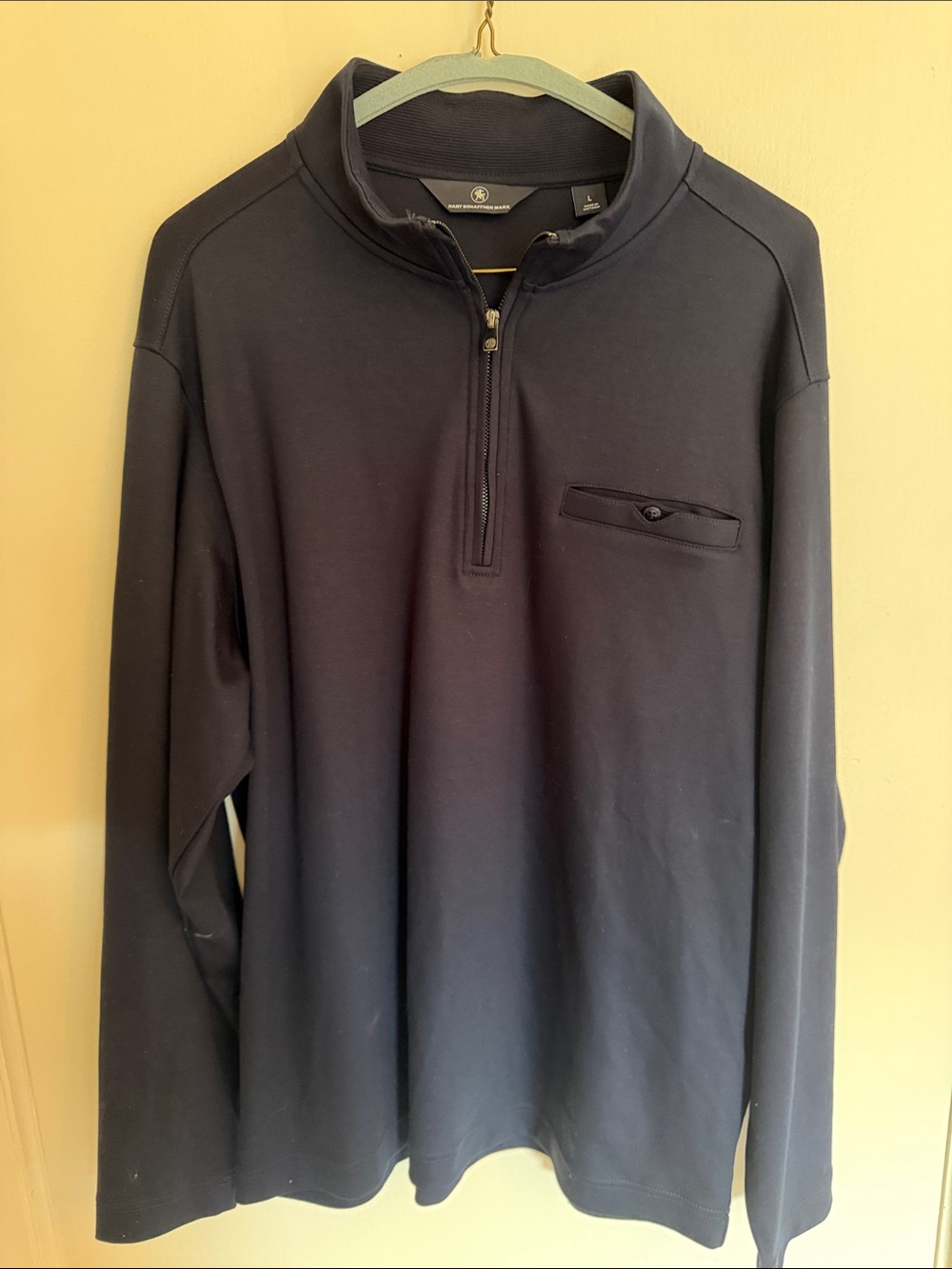 Hart Schaffer Marc Navy Quarter-Zip Pullover Large with front pocket
